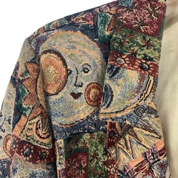 Vintage 90s Sun and Moon Celestial Tapestry Lined 3-Button Blazer - Picture 5 of 11